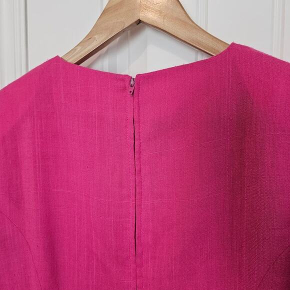 Vintage Pinup Dress Womens Size Large Pink 70s Pleated Preppy Midi Handmade - Picture 6 of 9